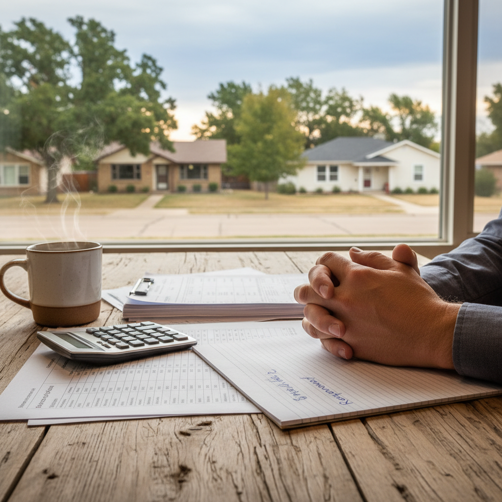 Investor reviewing property documents at a table