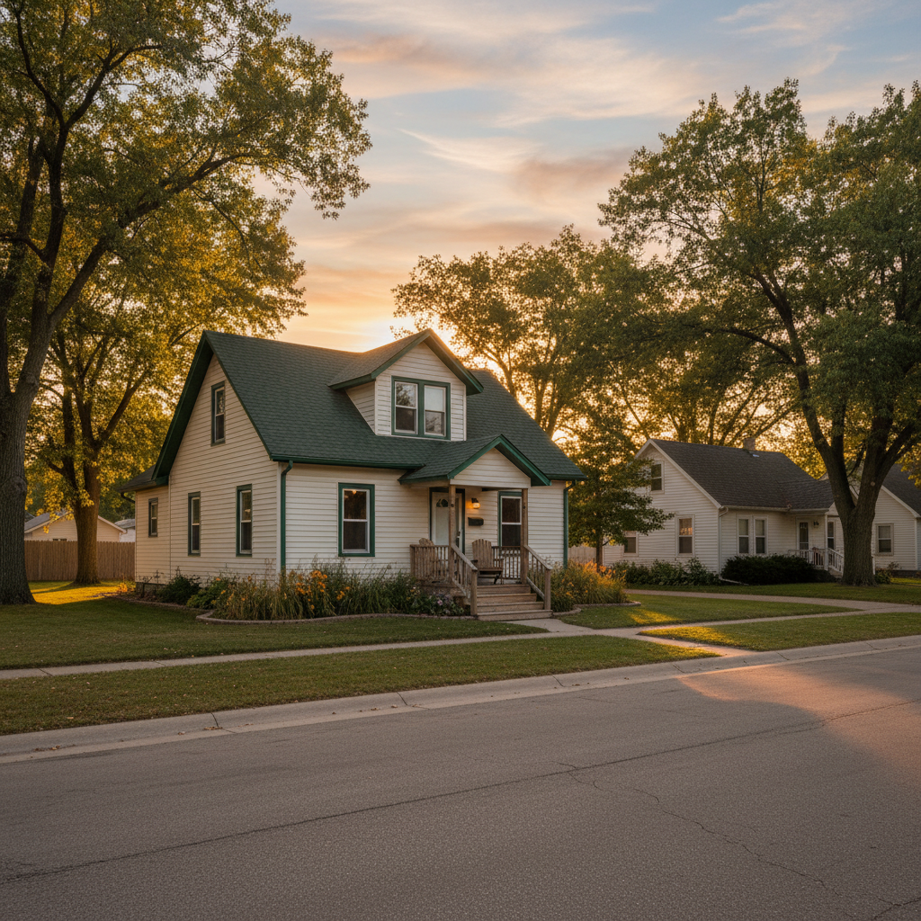 Well-maintained two-story home in Sioux Falls, late afternoon sun.