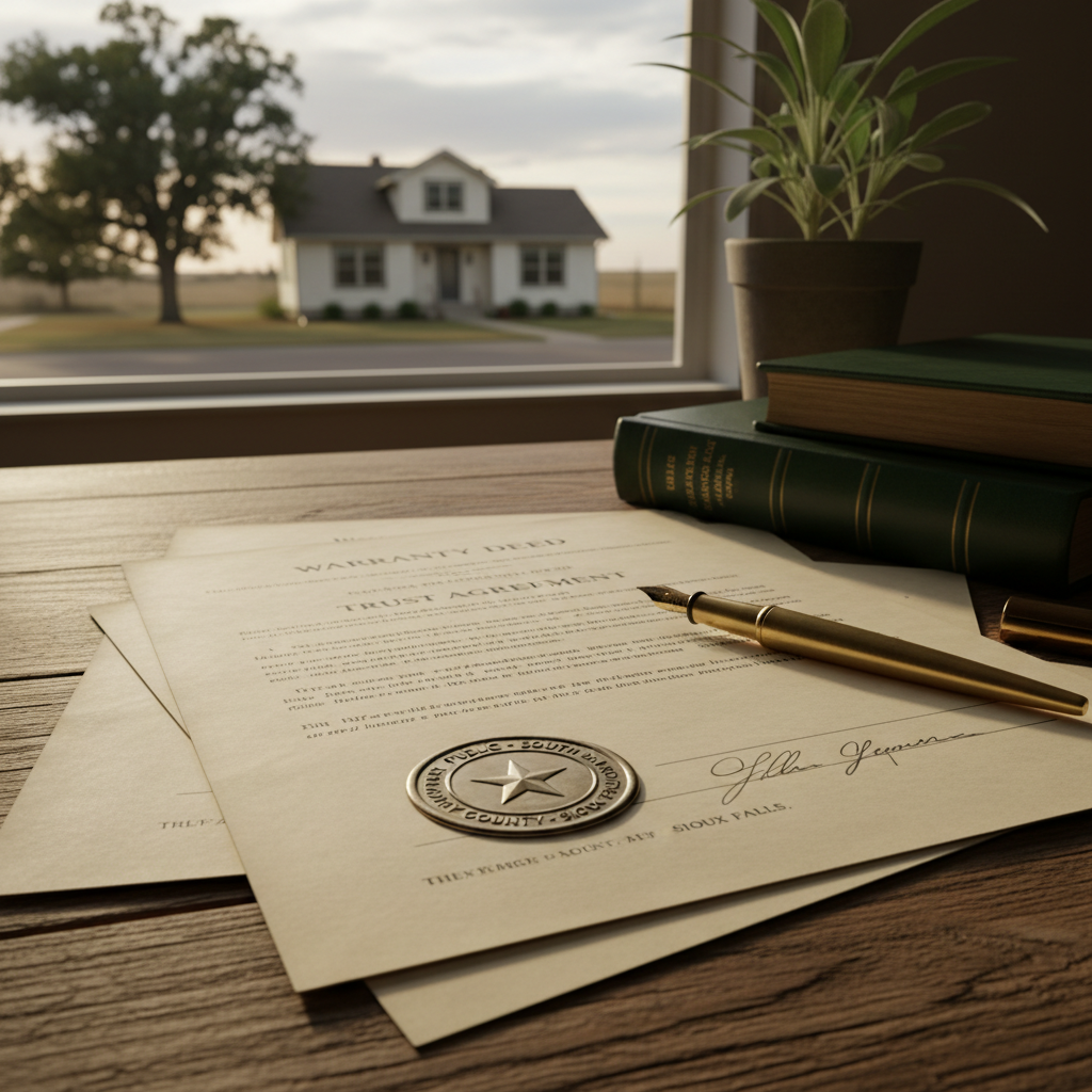 Notary stamp on legal paperwork for property transfer.